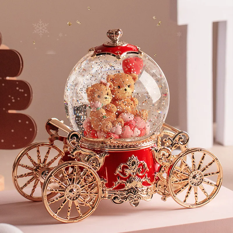 

Creative cartoon pumpkin carriage light snowflake music box crystal music box sky city children birthday gift