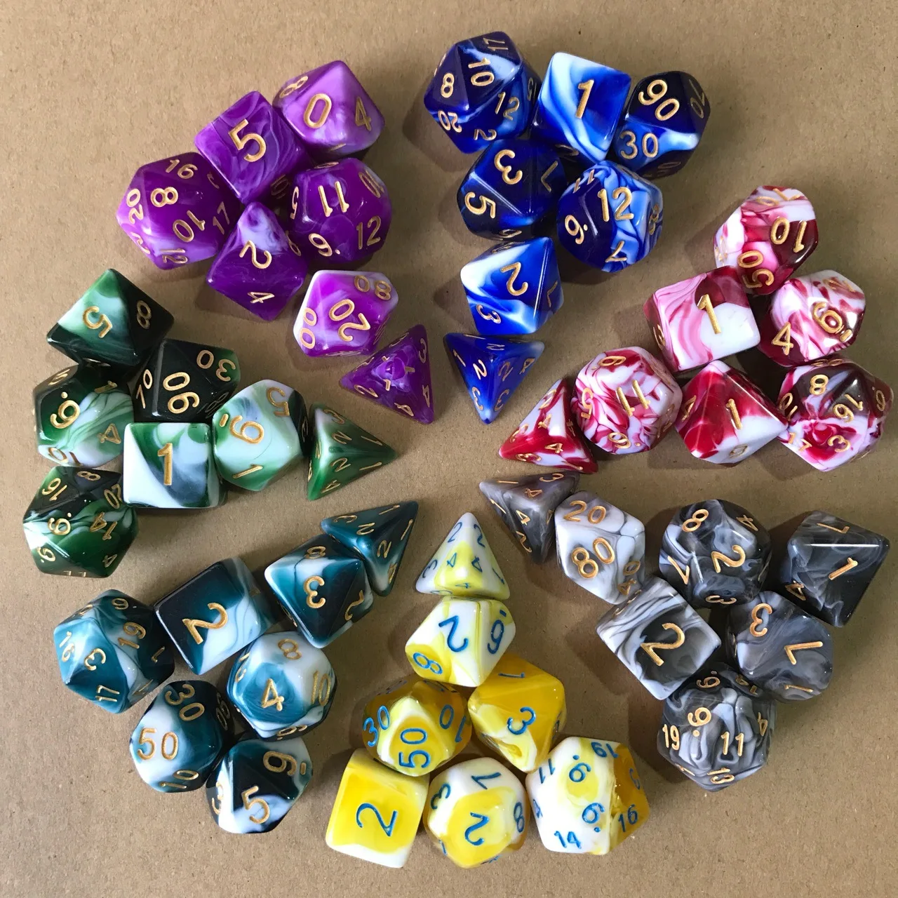

7PCs Polyhedral Dice Set Double Colors Table Game Digital Dice D4 D6 D8 D10 D12 D20 Acrylic Dice for Playing Board Games