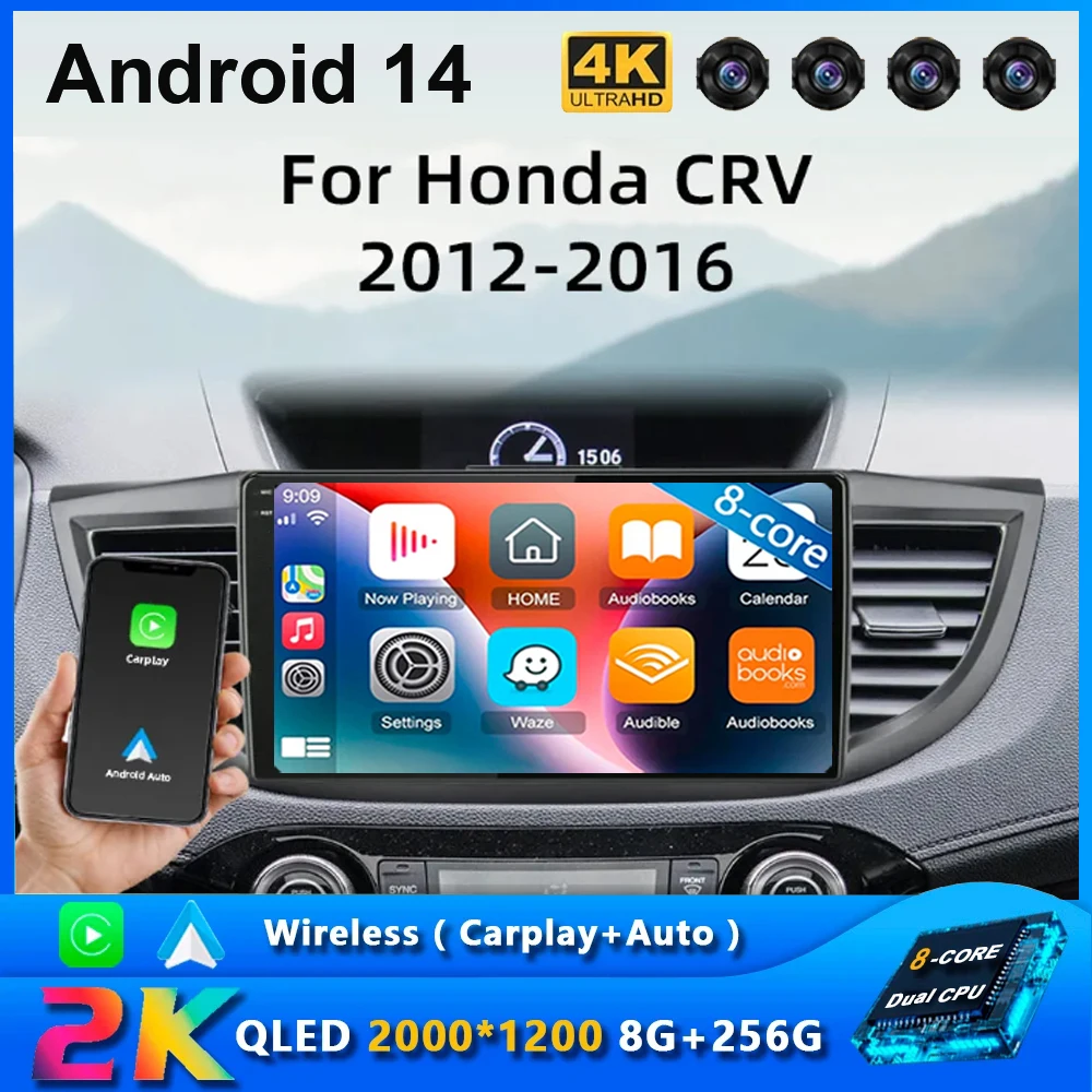 Автомобильный радиоприемник Android 14 для Honda CRV CR-V 4 RM RE 2012 2013 2014 2015 2016 навигация GPS