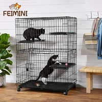 FEIMINI Metal Dog Cage Kennel House Pet Cage Folding Outdoor Metal Dog Houses Cages For Cat Indoor Double Door Puppy Cats Sleep