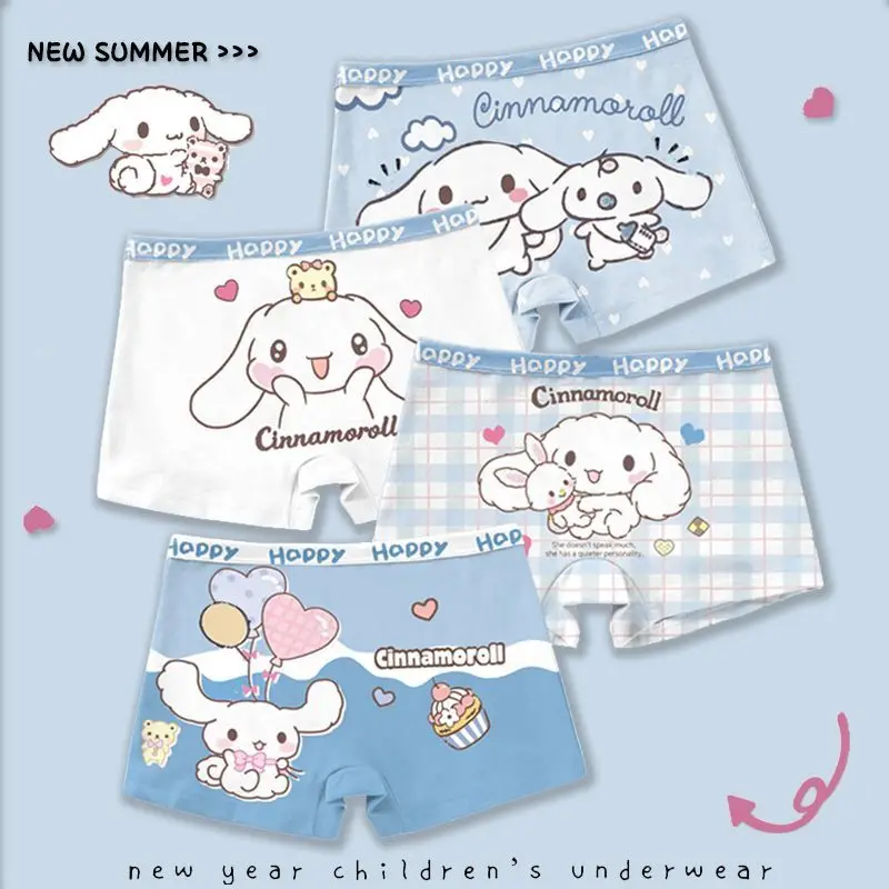 

4Pcs Kawaii Hello Kitty Kuromi Cinnamoroll Breathable Panties My Melody Pompompurin Cartoon Anime Women Boxer Briefs Girls Gifts