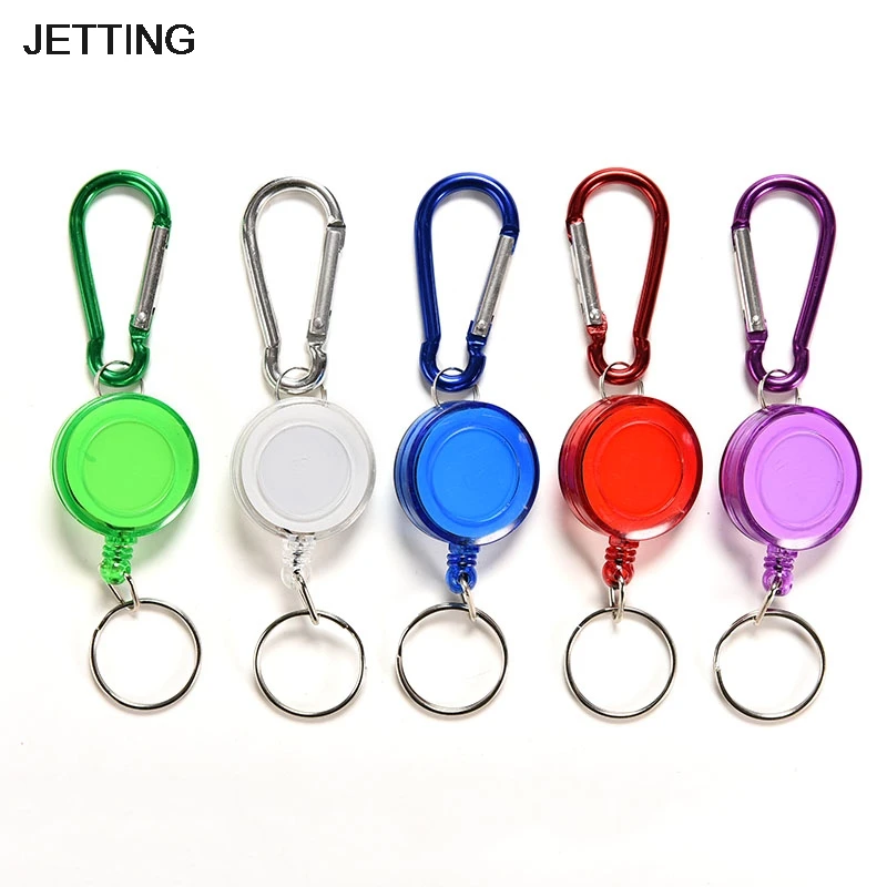 

Colourful Metal Retractable Card Badge Holder Ring Belt Clip Pull Camping Key Chain Strap Carabiner Clip Card Label Keyring