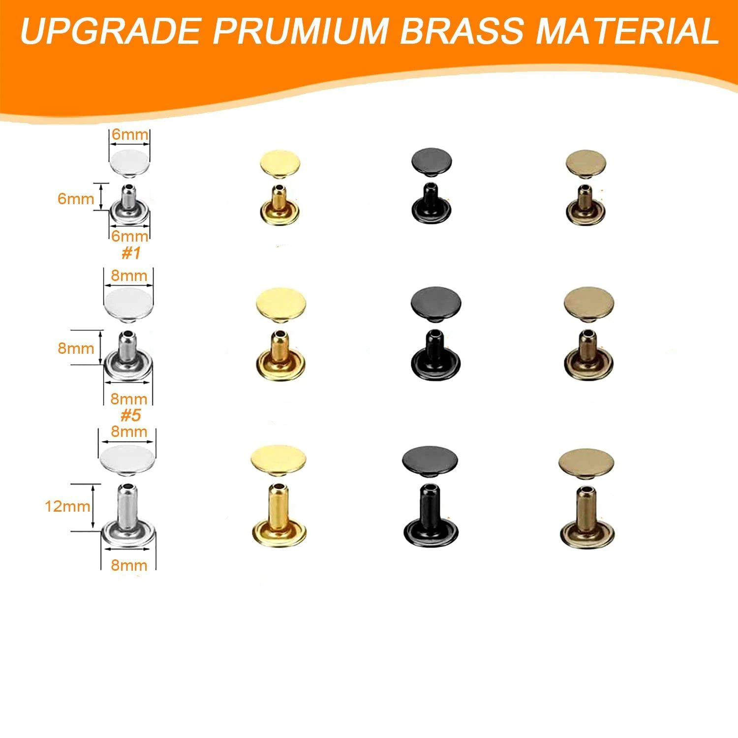 Набор из 100 заклепок с двумя колпачками 6 мм 8 для кожаных сумок ремней обуви