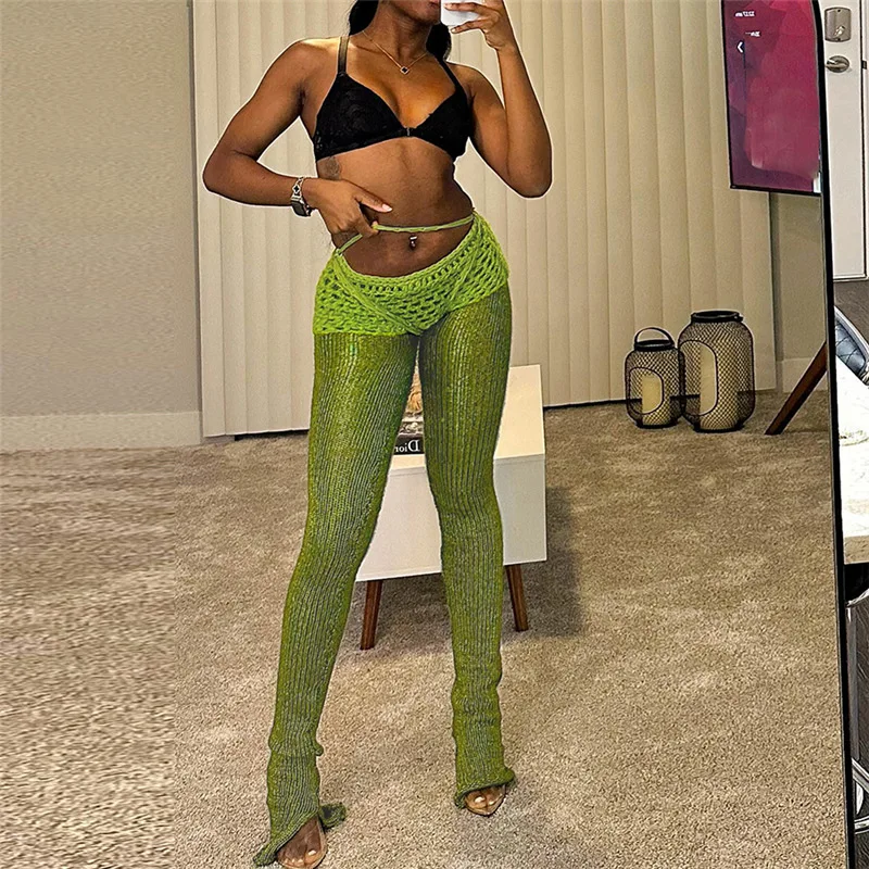 DSMTRC однотонные вязаные эластичные узкие брюки с высокой талией женские