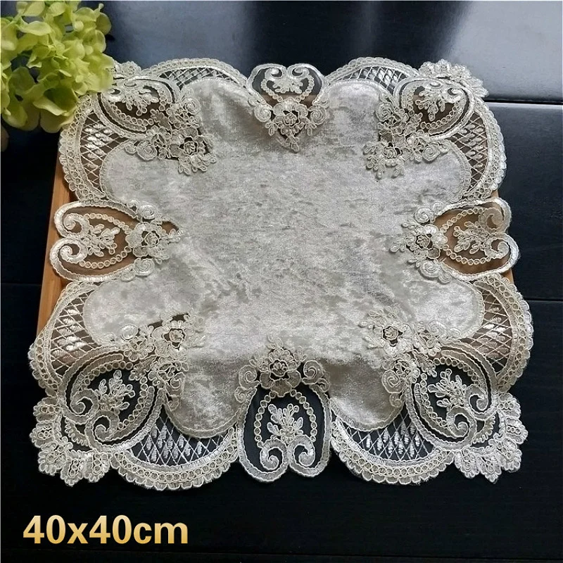 

Luxury European Velvet Embroidered Fruit Plate Dessert Tea Table Mat Coffee Cup Placemat Bakeware Barware Flatware Cover Cloth