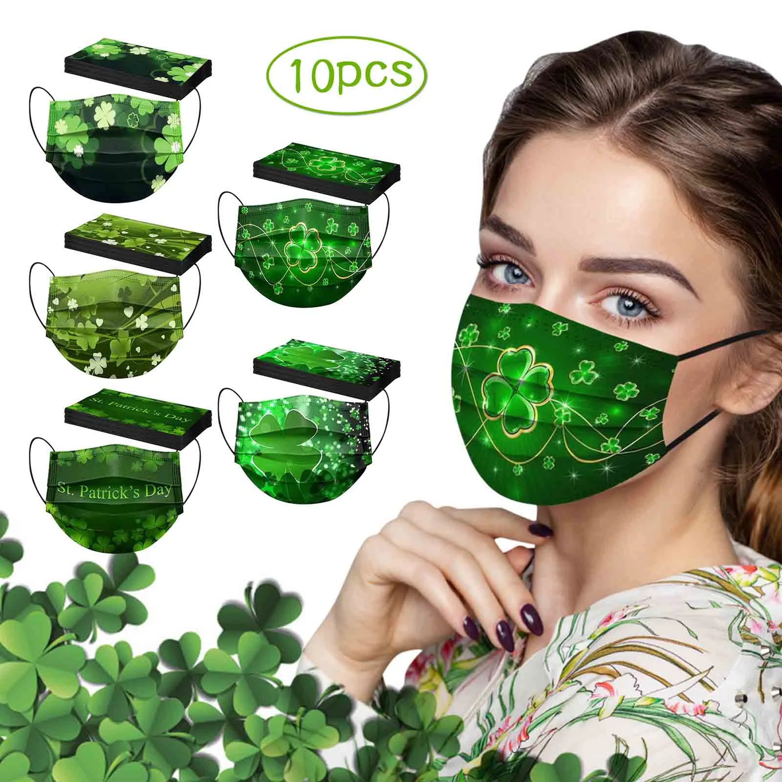 

10PC Fashion St. Patrick's Day Adult Mask Disposable Non Woven Unisex Face Mask 3Ply Ear Loop Ultrathin Outdoor Adults Masque