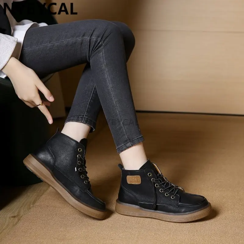 High Top Luxury Designer Women's Sneakers Genuine Cow Leather High Top Ladies Student Retro Fashion Flat Shoes New Handmade 40