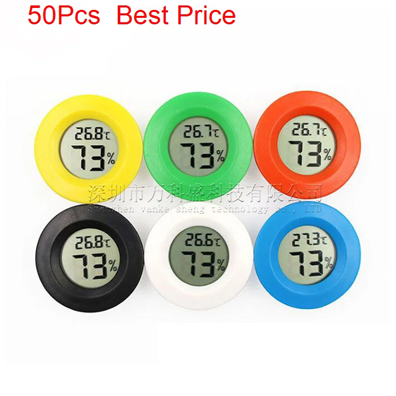 

50Pcs/lot Round LCD Digital Thermometer Hygrometer sensor Temperature probe Humidity Meter Roundness