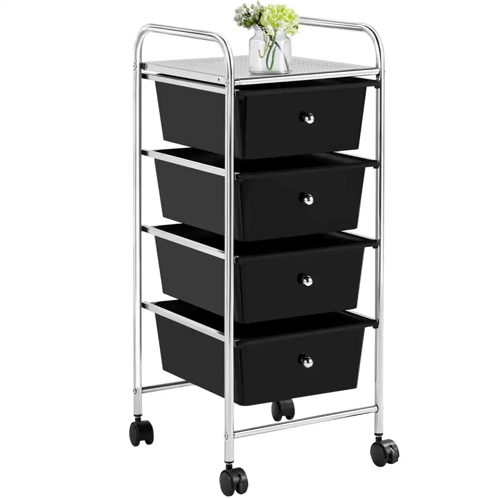 

Rolling Storage Trolley Storage Cart Bin with 4 Plastic Drawers on Wheels, Black Easyfashion Storage Box