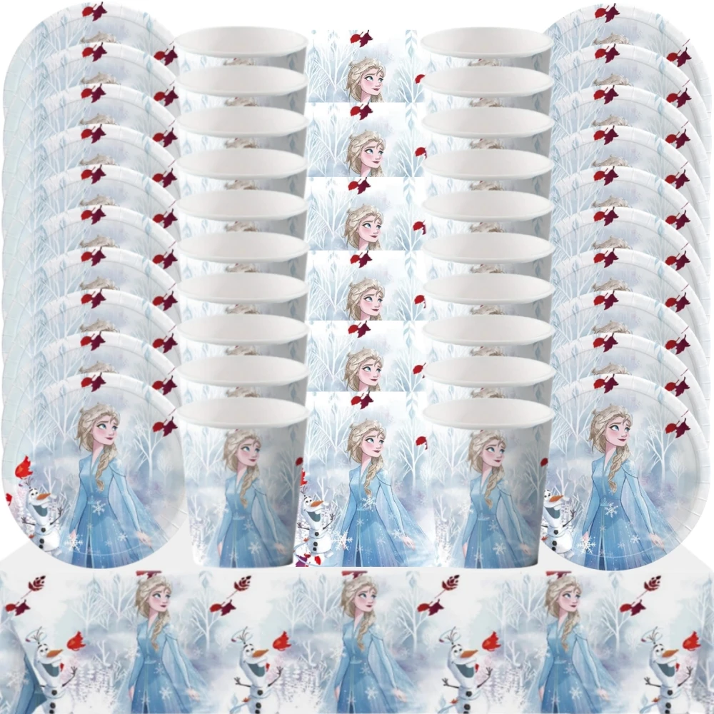 

Frozen Disposable Tableware Set Princess Paper Cup Plate Napkin Tablecloth For Baby Shower Kids Girls Birthday Party Decorations