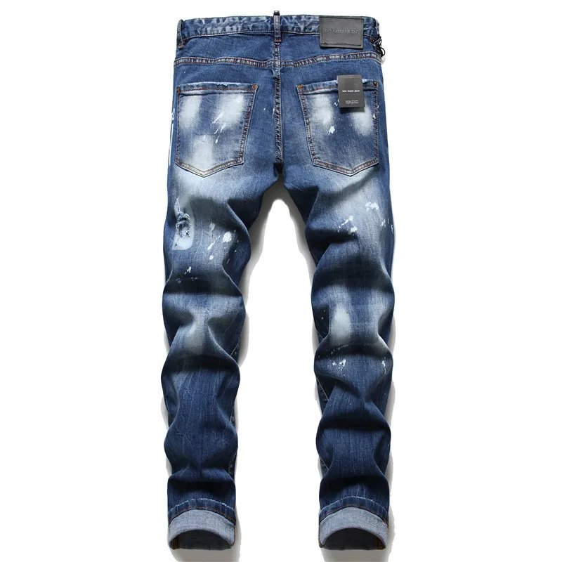Autumn and Winter New Worn Lacquer Mens Slim Fit Letter Printing Elastic Jeans Tight Beggar Pants Men