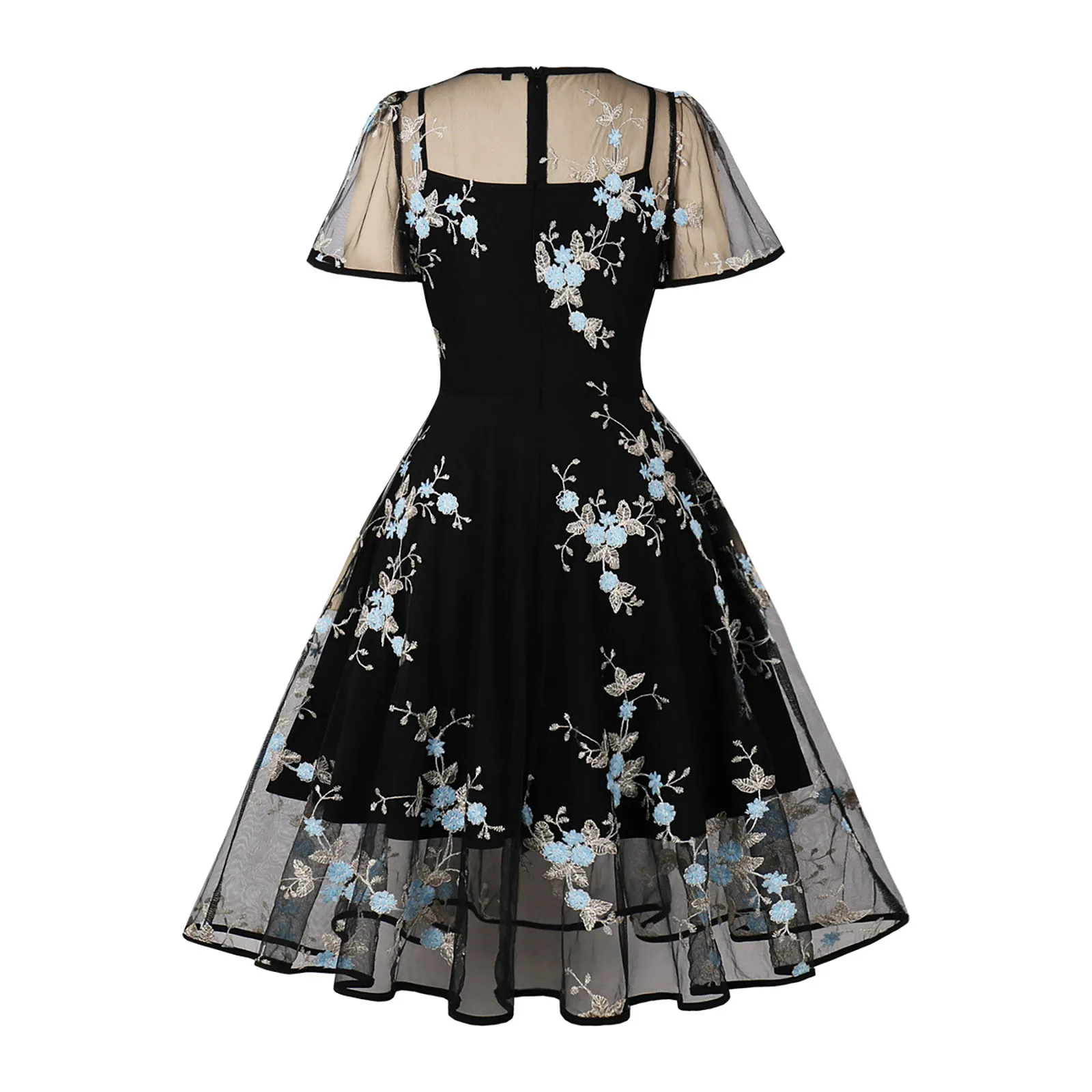 Сетчатое ретро-платье с вышивкой элегантное женское платье на бретельках тонкой