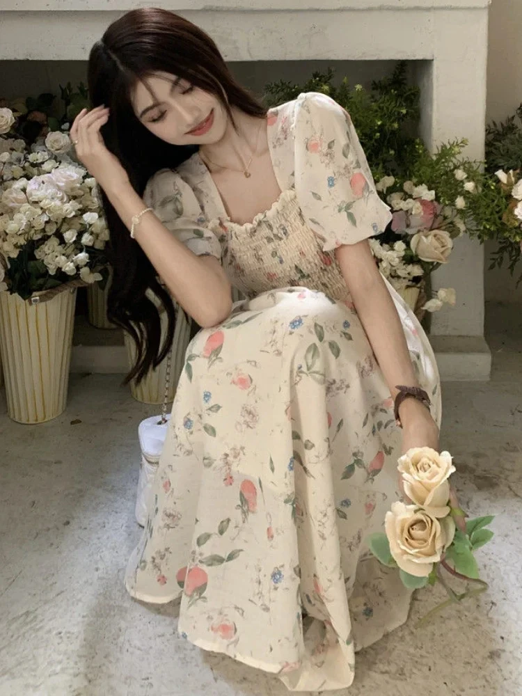 Женское платье до середины икры элегантное Свободное с квадратным вырезом и