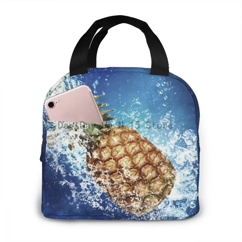

Pineapples Floating In Pure Water Pool Lunch Bag Portable Insulated Thermal Cooler Bento Lunch Box Tote Picnic Storage Bag Pouch