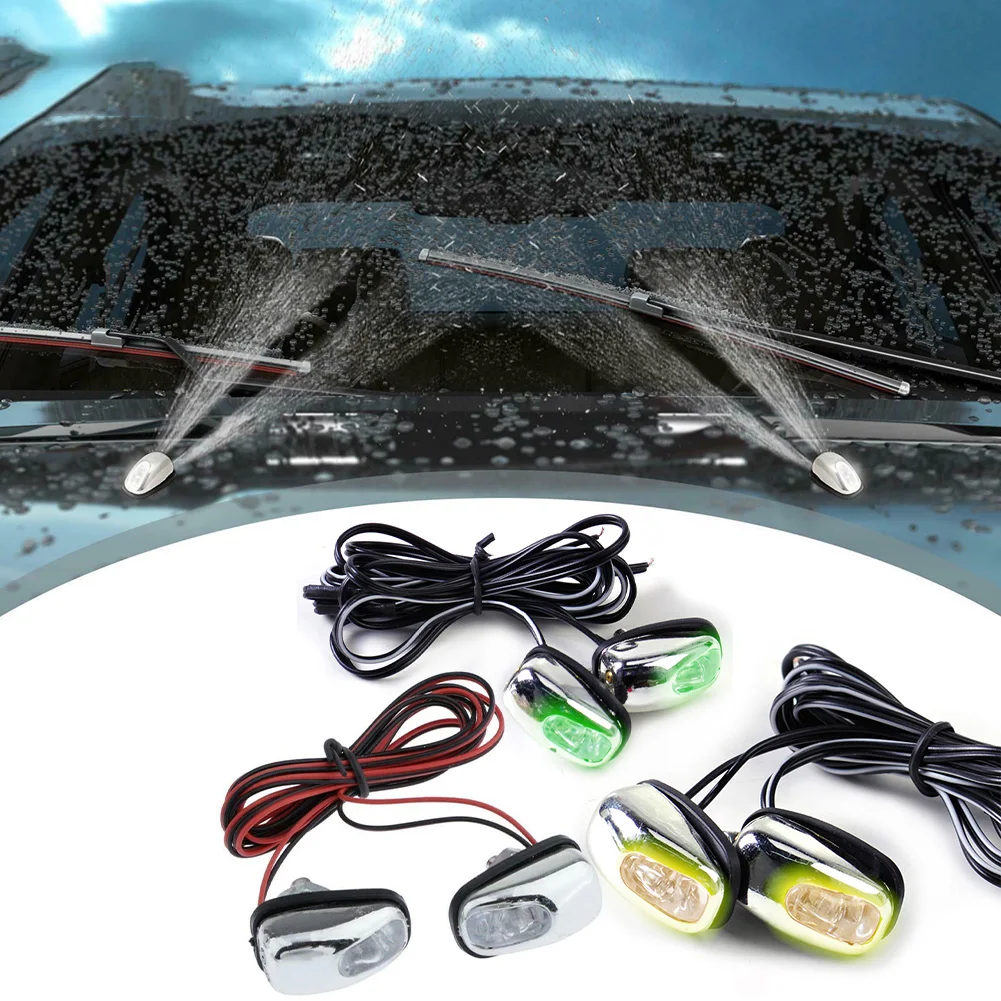 

2Pcs Wiper Hood Light LED Car Light Lamp Windshield Spray Nozzle Wiper Washer White/Yellow/Green Universal For Most Cars And Tru