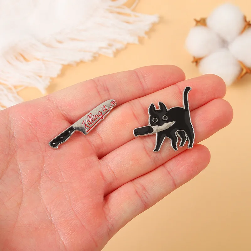Модная забавная простая металлическая брошь в форме кинжала с рисунком черного