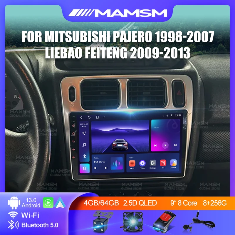 Фото Для Mitsubishi Pajero 1998-2007 Liebao Feiteng 2009-2013 мультимедийный видеоплеер Android 14, беспроводной экран Carplay, радио стерео №1