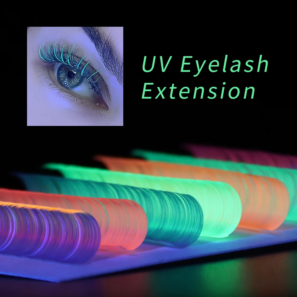

GLAMLASH Fluorescent Eyelash Extension Pink Green Yellow Orange UV Neon Eyelash Extensions Glow in the Dark lashes Makeup