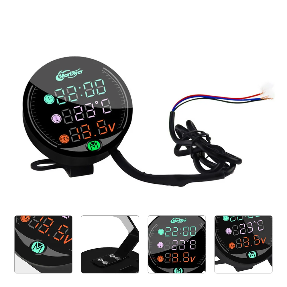 

Three-in-One Motorcycle Meter Time Temperature Voltmeter Digital Thermometer Motorbike Accessory LCD Abs