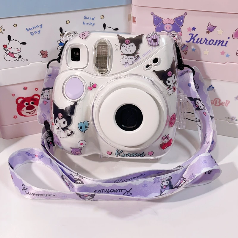 Новинка, кавайный Sanrioed мультяшный Kuromi Polaroid Mini 7c/7S/7 + защитный чехол, Прозрачная женская куртка с ремешком
