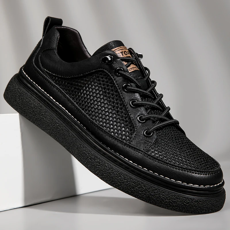 

Summer New Men's Shoes High Quality Genuine Leather+Mesh Casual Shoes Comfortable Luxury Brand Formal Shoes skateboard Sneakers
