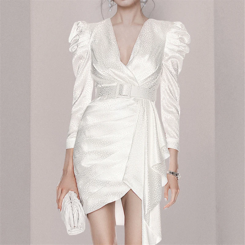 

Solid White Runway Woman Dress Lace A-Line High Waist Boho Party Spring Dresses for Women 2022 Long Sleeve Elegant Luxury Robe