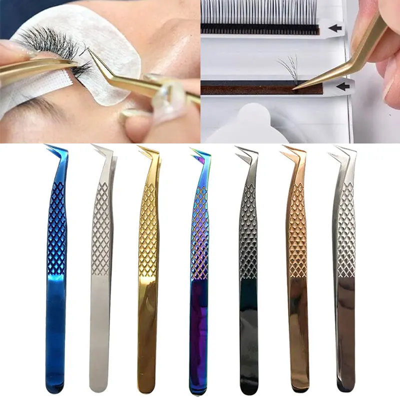 

Stainless Steel Eyelashes Tweezers 8 Colors Lash Grafting Pick Up Tool Nail Nipper Ultra Fine High Precision Eye Makeup Tools