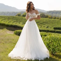 elegant wedding dress for women sweetheart lace tulle bridal gowns appliques off shouder flowers brides dresses robe de mari%c3%a9e