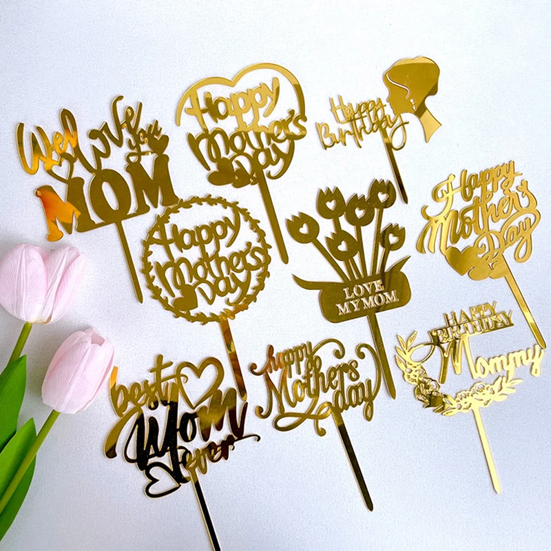 

1PC Mother's Day Party Cake Topper Best Mom Love Mum Acrylic Cake Toppers for Mommy Birthday Party Cake Decorations Gift