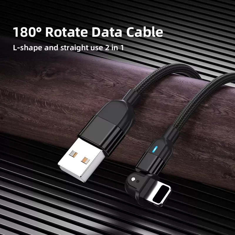 

180 Rotate 3A USB Cable For iPhone 13 12 Pro Max 12 11 mini 11 XR XS Max 8 7 6 Plus 5 5s SE Phone Fast Charging Cable Data Wire