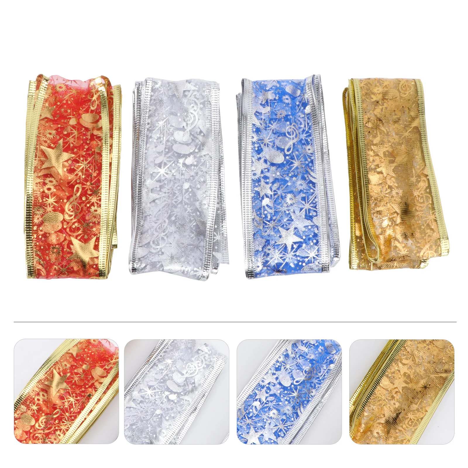 

4 Rolls of Bronzing Smooth Gift Wrapping Ribbon Decoration Ribbon for Banquet Christmas Xmas Party