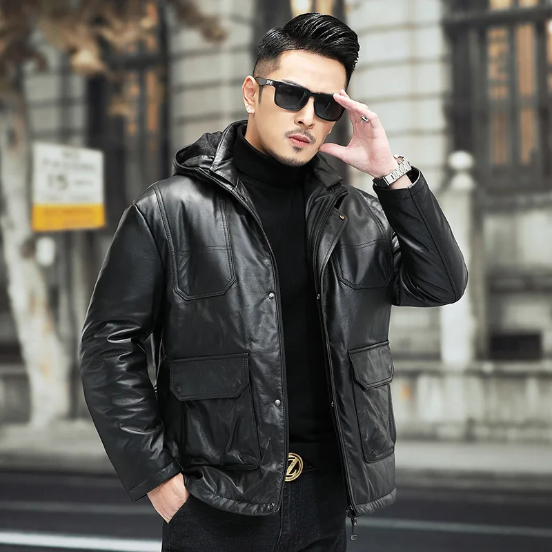 Новая мужская куртка из воловьей кожи зимняя повседневная мотоциклетная парка
