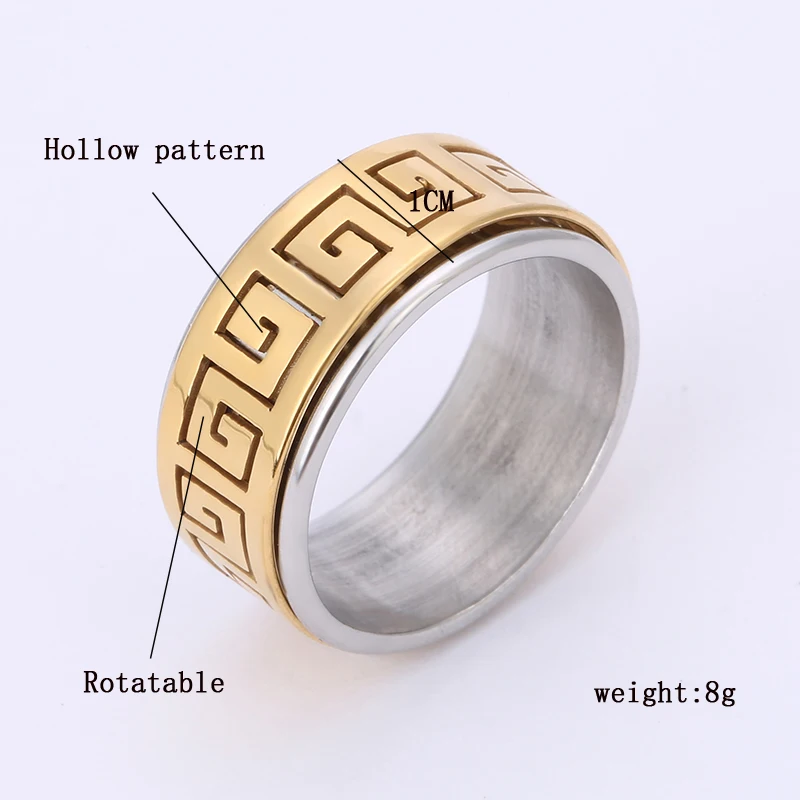 Кольцо мужское из титановой стали вращающееся кольцо нержавеющей с узором