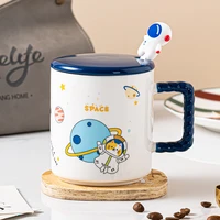 kawaiis cute creative astronaut ceramic mug with lid and spoon creative cartoon spoon mug coffee milk cups