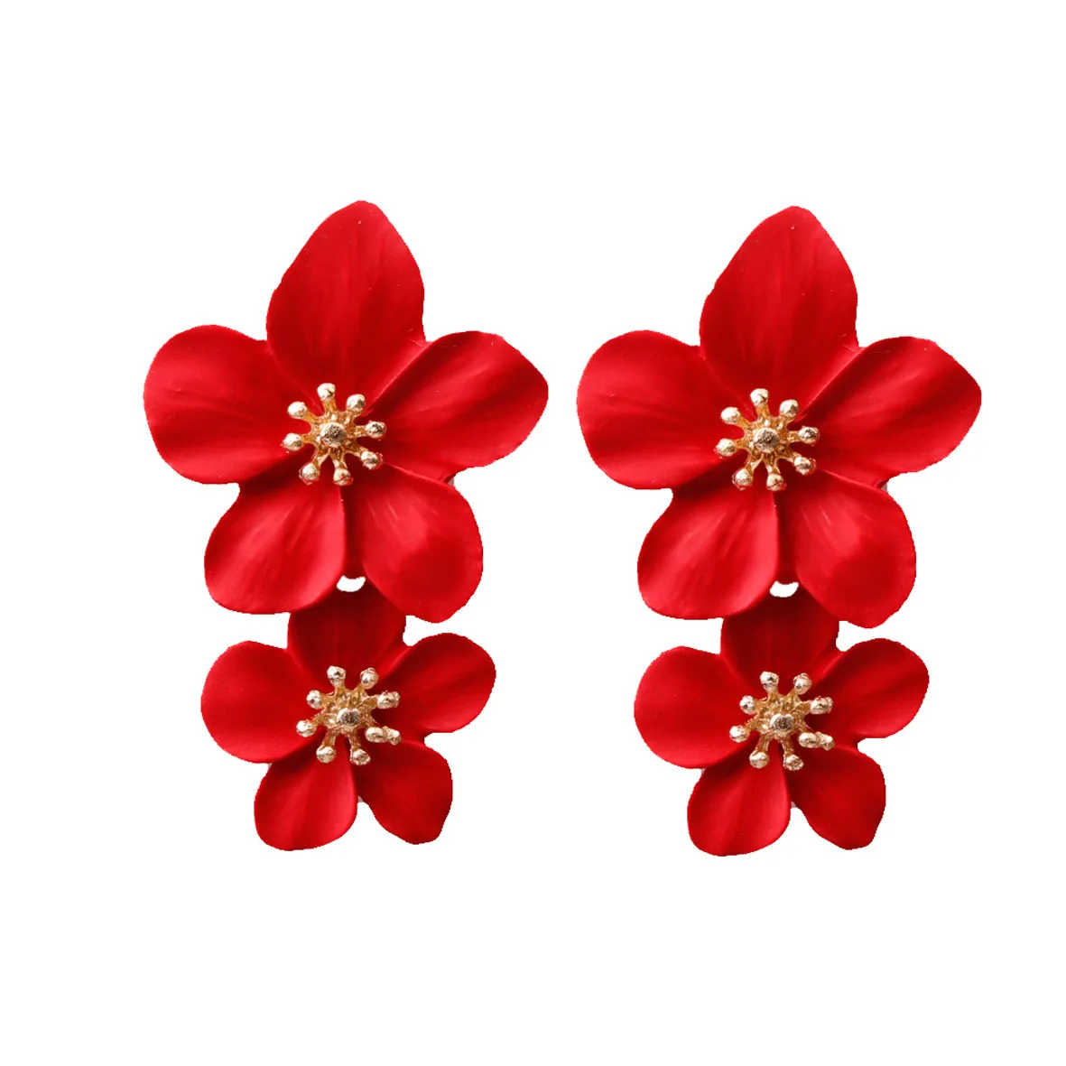 

1Pair Floral Jewelry Dangle Earrings Women Exquisite Dangle Earrings Korean Style Earrings Double-layered Flower Drop Earrings