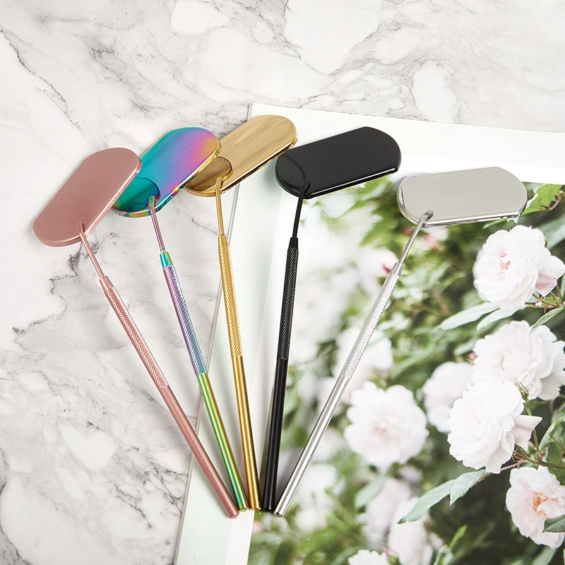 

Fashion Portable Control Mirror For Eyelash Extension Mascara Mirror Long Handle Stainless Steel Mirror Makeup Tool