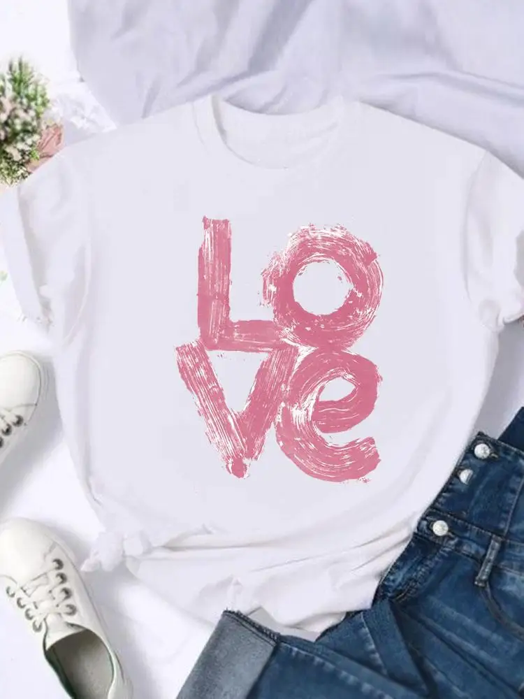 Милая одежда с надписью Love акварельная модные футболки коротким рукавом женская