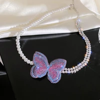 fashion chinese style butterfly necklaces women shiny wedding jewelry new design elegant charm vintage multilayer clavicle chain