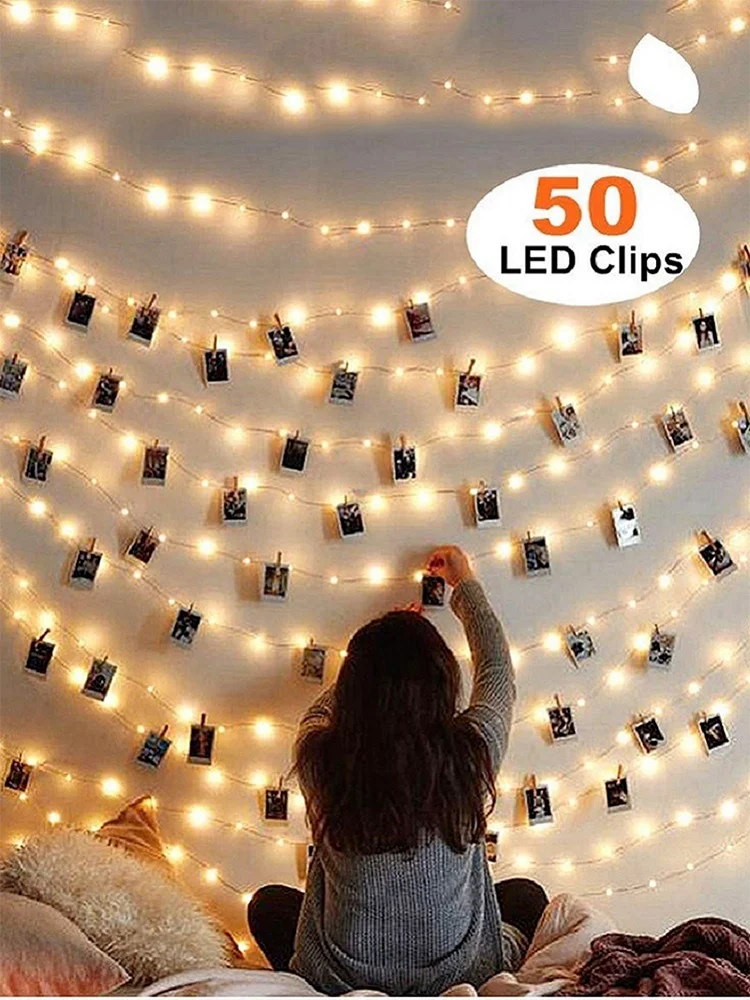 

Светодиодная гирлянда с зажимами для фотографий, уличная гирлянда на батарейках, настенное украшение для спальни, украшение для свадьбы, ве...