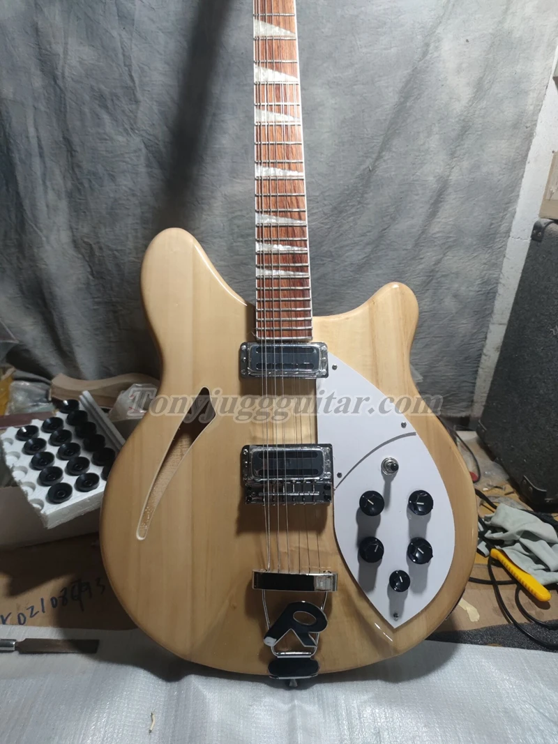 

RIC 12 Strings Natural Semi Hollow Body Electric Guitar, Gloss Lacquer Fingerboard, MOP Triangle Inlay