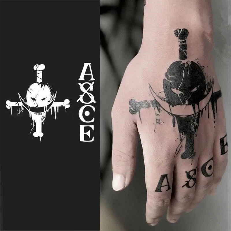 

Anime ONE PIECE Waterproof Tattoos Stickers Luffy Lasting Finger Tattoo Stickers Cosplay Ace English Letter ASCE Arm Fake Tattoo