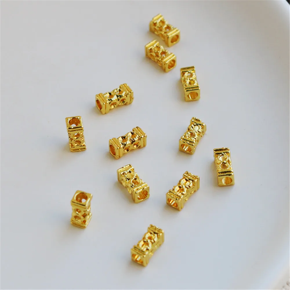 Позолоченные пустотелые квадратные кружевные бусины 18 карат 4*8 мм прямоугольные