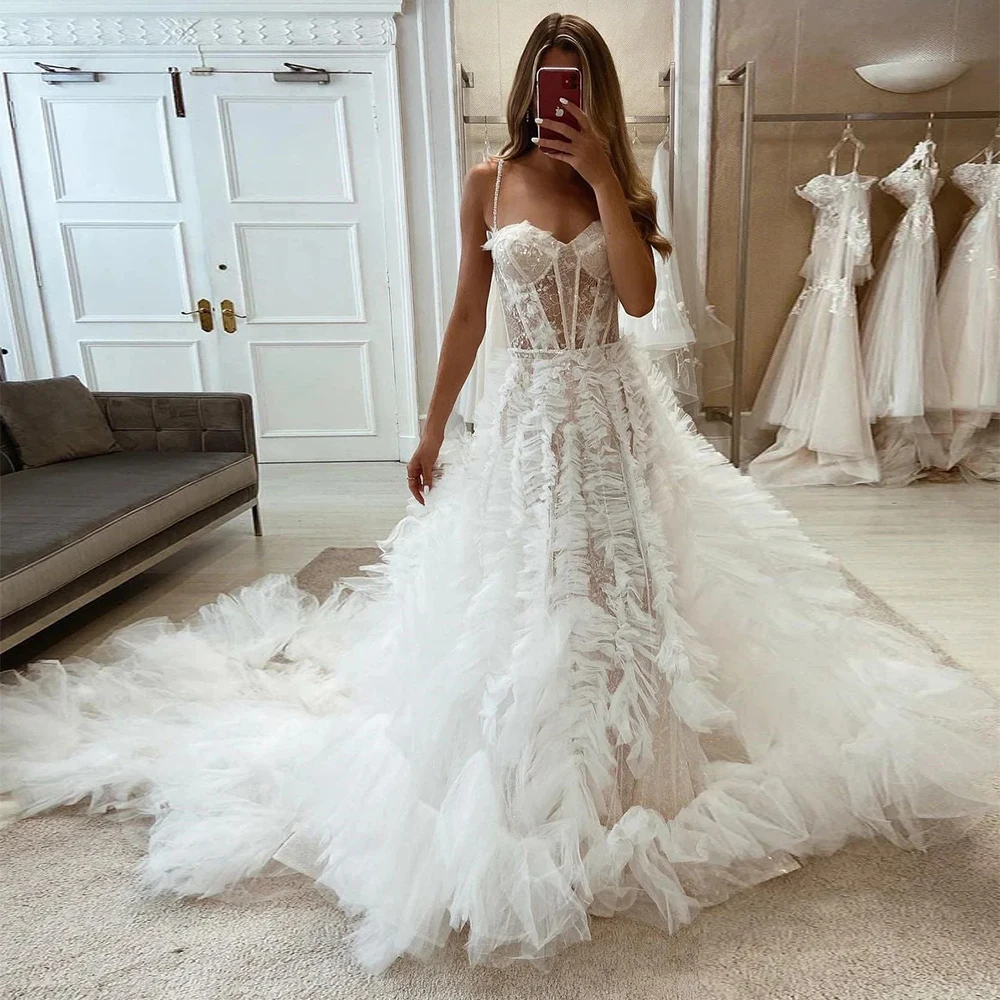 Bellissimo Pizzo Con Spalle Scoperte Senza Maniche Sexy Backless Mopping Abiti Da Sposa Per Le Donne Splendida Sposa Nuova Principessa Abito Da Sposa