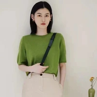 knitwear short sleeved round neck t shirt womens temperament fashion wool cashmere top 2022 spring and summer thin section