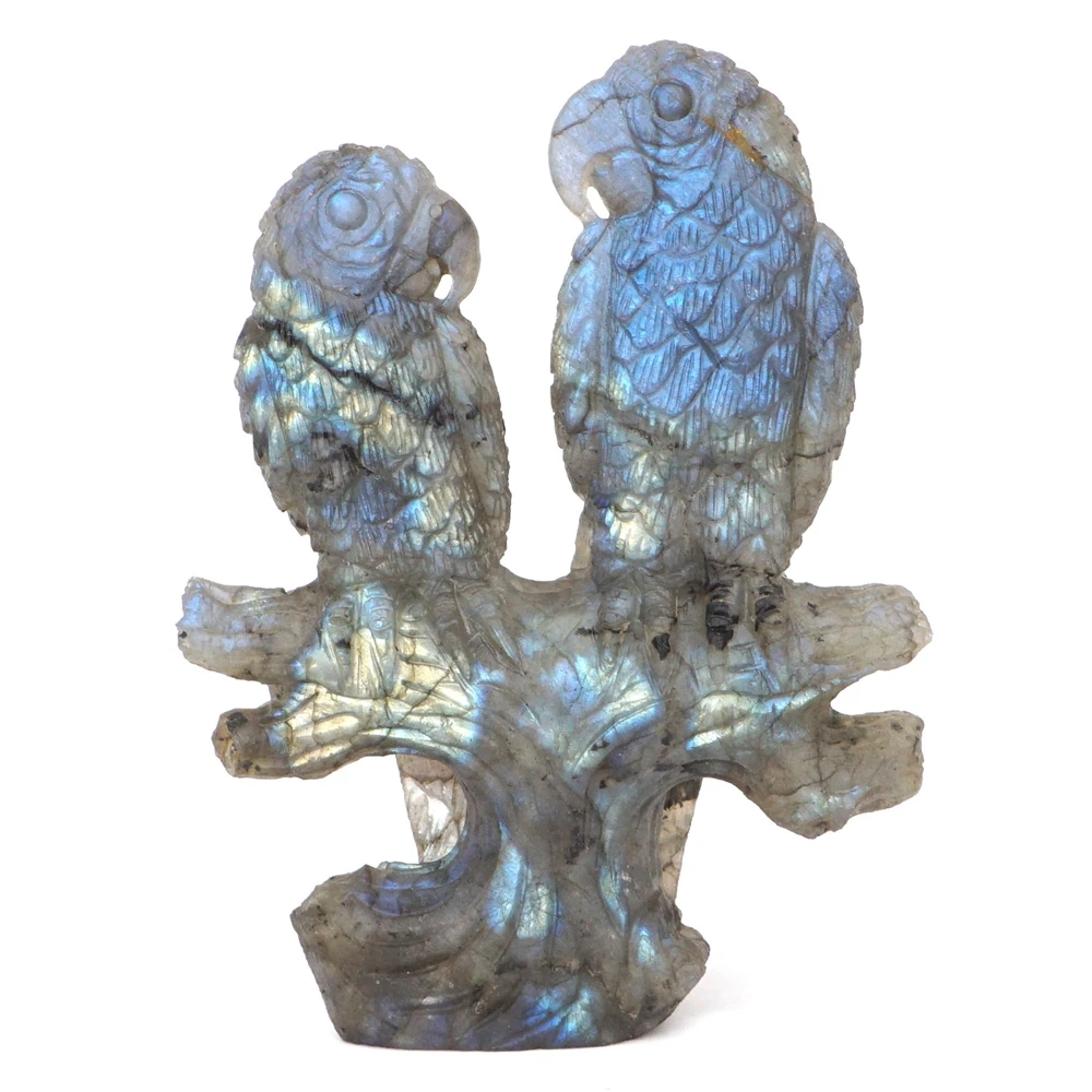 

4.6" Parrot Statue Natural Gemstone Labradorite Crystal Hand Carved Reiki Healing Stone Figurine Craft Home Room Desk Decoration