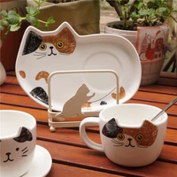 cartoon cat cup saucer spoon 3 piece set afternoon tea ceramic coffee mugs cute coaster dinner plate breafast accessories