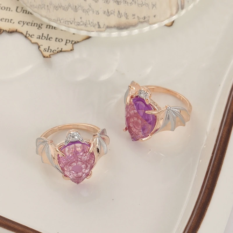 

Vintage Purple Zircon Ring Promise Bat Bands Ring Women Girl Cool Jewelry Gifts 264E