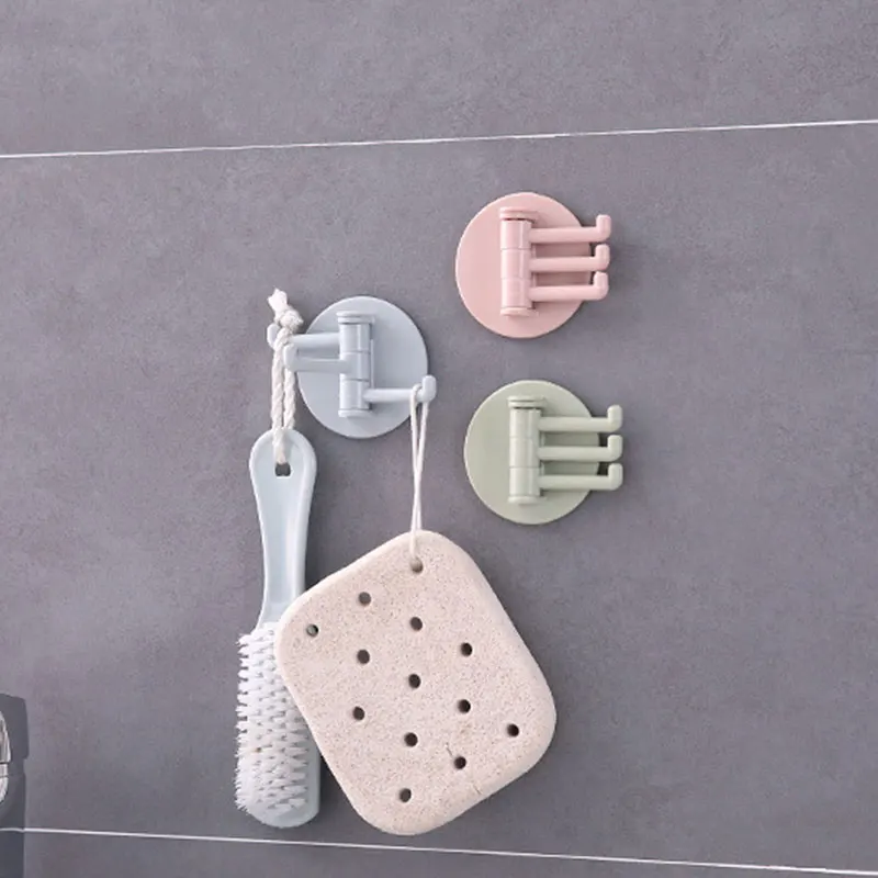

Three Branch Rotatable Seamless Adhesive Hook Strong Bearing Stick Hook Kitchen Wall Hanger Bathroom Kitchen Supplies Hooks Hot