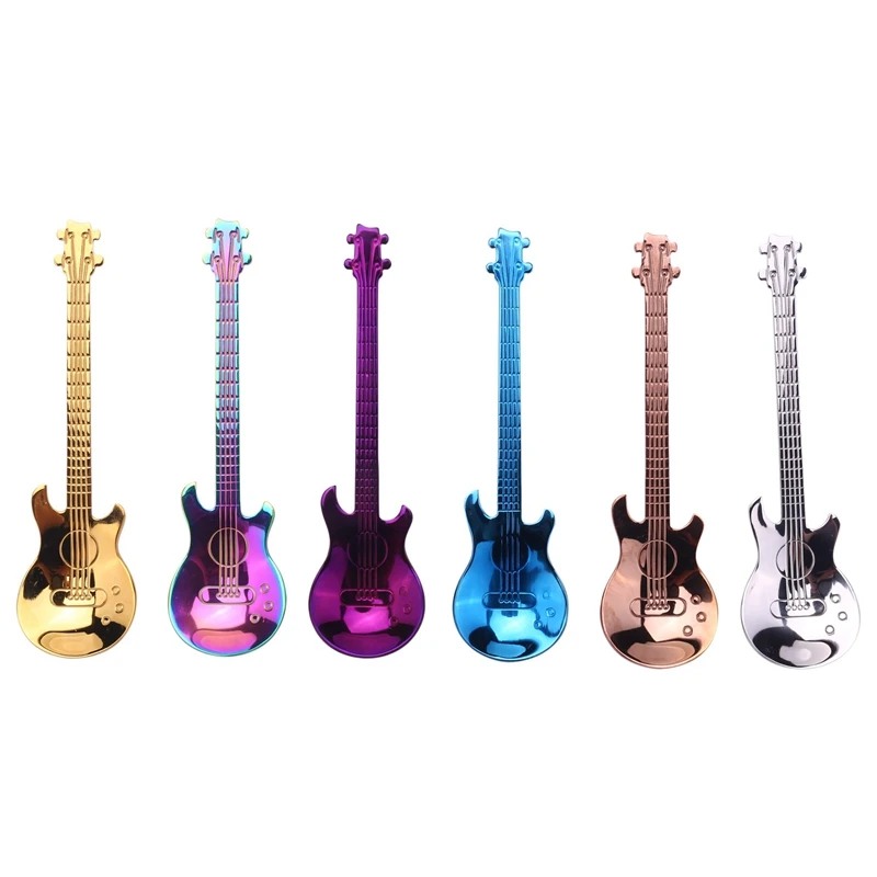 

6 Pcs Coffee Teaspoons Guitar Spoon,Stainless Steel Colorful Dessert Spoon Musical Demitasse Spoon Cute Kitchen Utensil For Tea