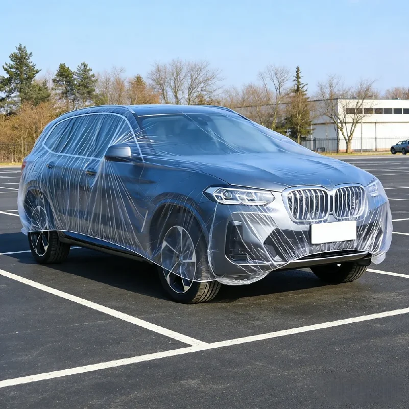 Фото Одноразовый прозрачный чехол для автомобиля, универсальный, из ПЭВА, пылезащитный, эластичный, от царапин, для защиты экстерьера автомобиля, аксессуары №5